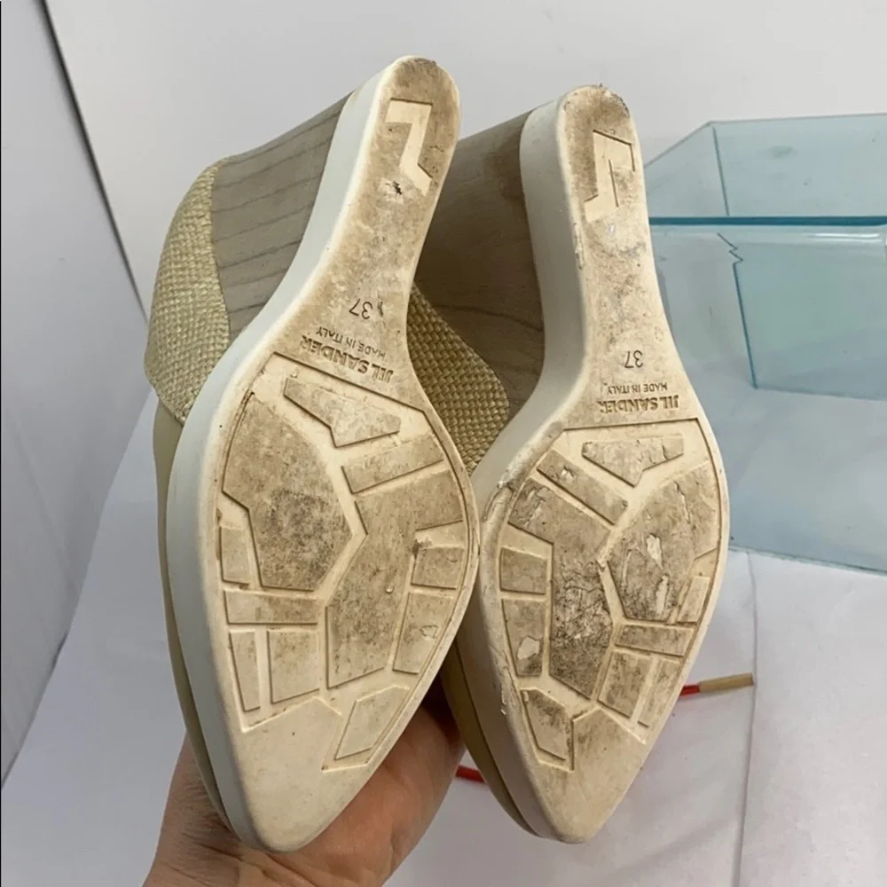 Jil Sander Sz 37 Beige Nude Wedge Shoes
